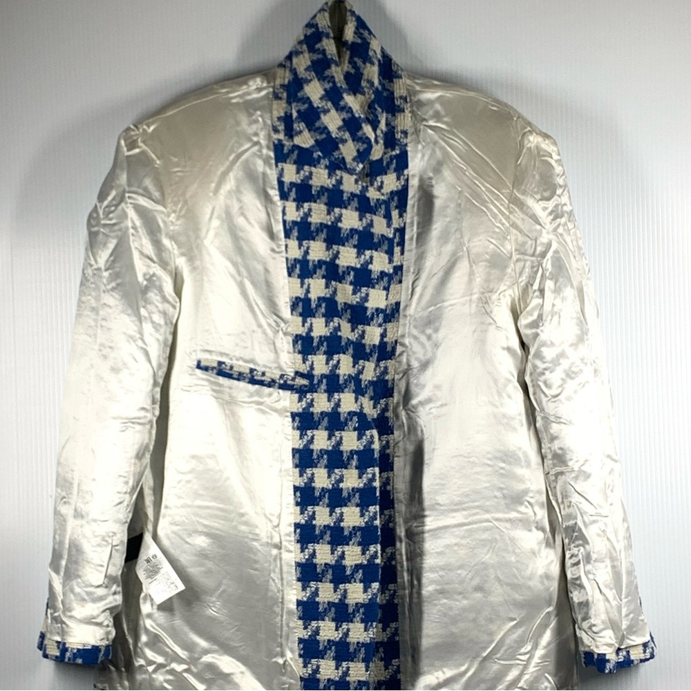 SANDRO FLORIANE SINGLE-BREASTED HOUNDSTOOTH
COTTON-BLEND WOMENS BLAZER IN BLUE - Picture 5 of 16